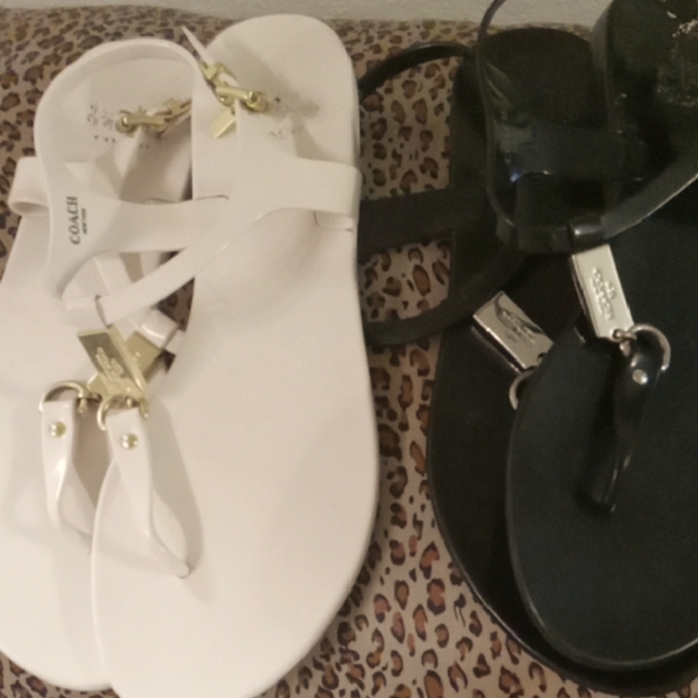 Coach Black and White Sandals Sleek Design Used ,white Ones has a pink spot
